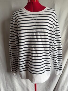 Amazon Essentials White and Black Striped Crewneck Sweatshirt